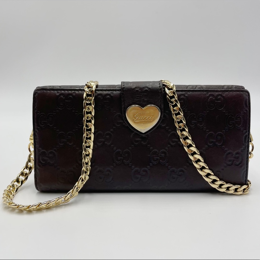Gucci Y2K Guccissima Heart GG Monogram Wallet on Chain